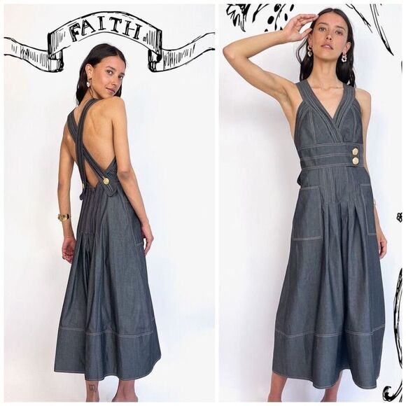 Anna Mason The Sun dress in lightweight black denim with signature pinkish topst - Picture 2 of 13